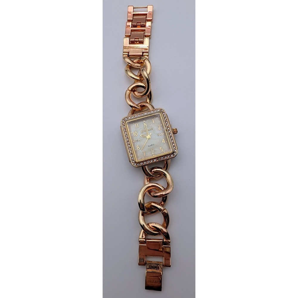 Kessaris Rose Gold Tone Chain Link Watch KES204CLG MOP Dial Crystal Bezel 8in